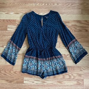 Bell Sleeve Boho Patterned Romper
